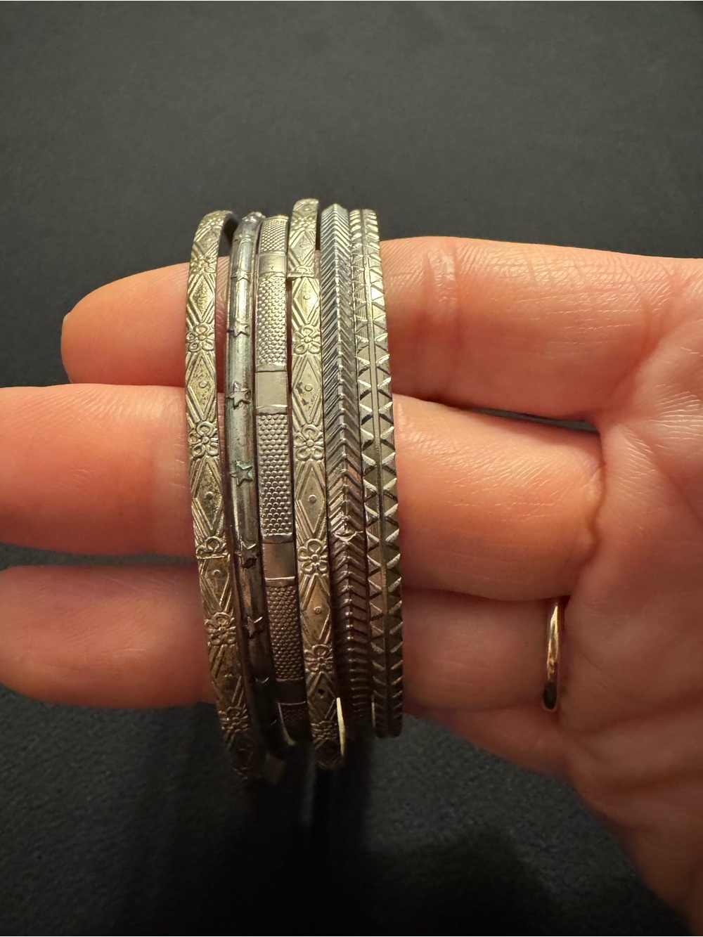 Set of 6 Silver Tone Textured Bangles